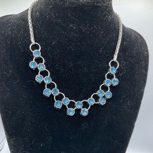“GEOMETRIC BLUE STONE SILVER NECKLACE”.  Statement Piece Costume Jewellery.